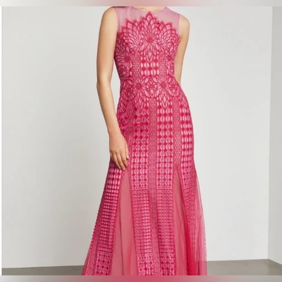 BCBGMaxAzria Dresses & Skirts - BCBG Maxazria Elinor Sleeveless Lace Gown Pink Rasberry Size 8